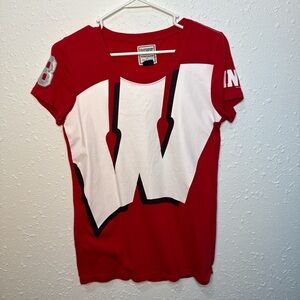 PINK Victoria's Secret Red and White Wisconsin Badgers Graphic Tee